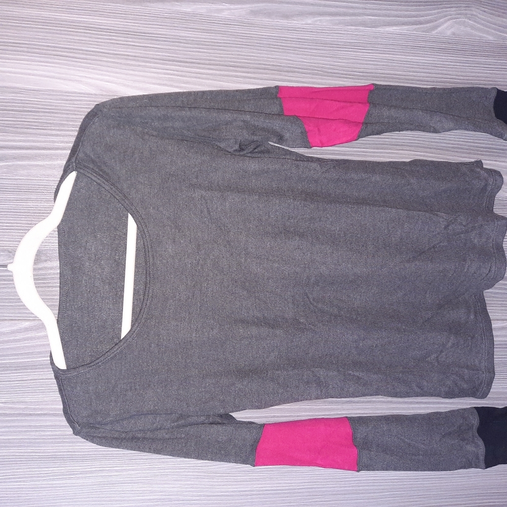 Gray Long Sleeve Top with Pink Accents